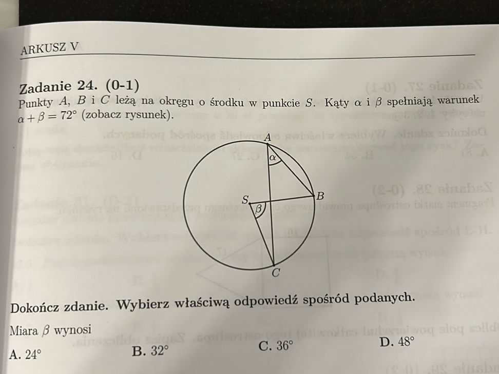 Punkty A, B i C leżą na okręgu o środku w | StudyX