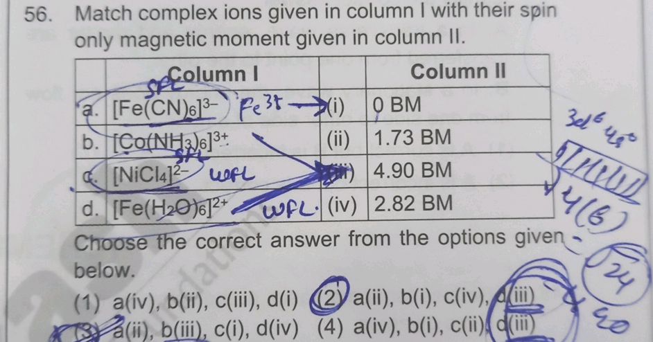 56. Match complex ions given in column I | StudyX