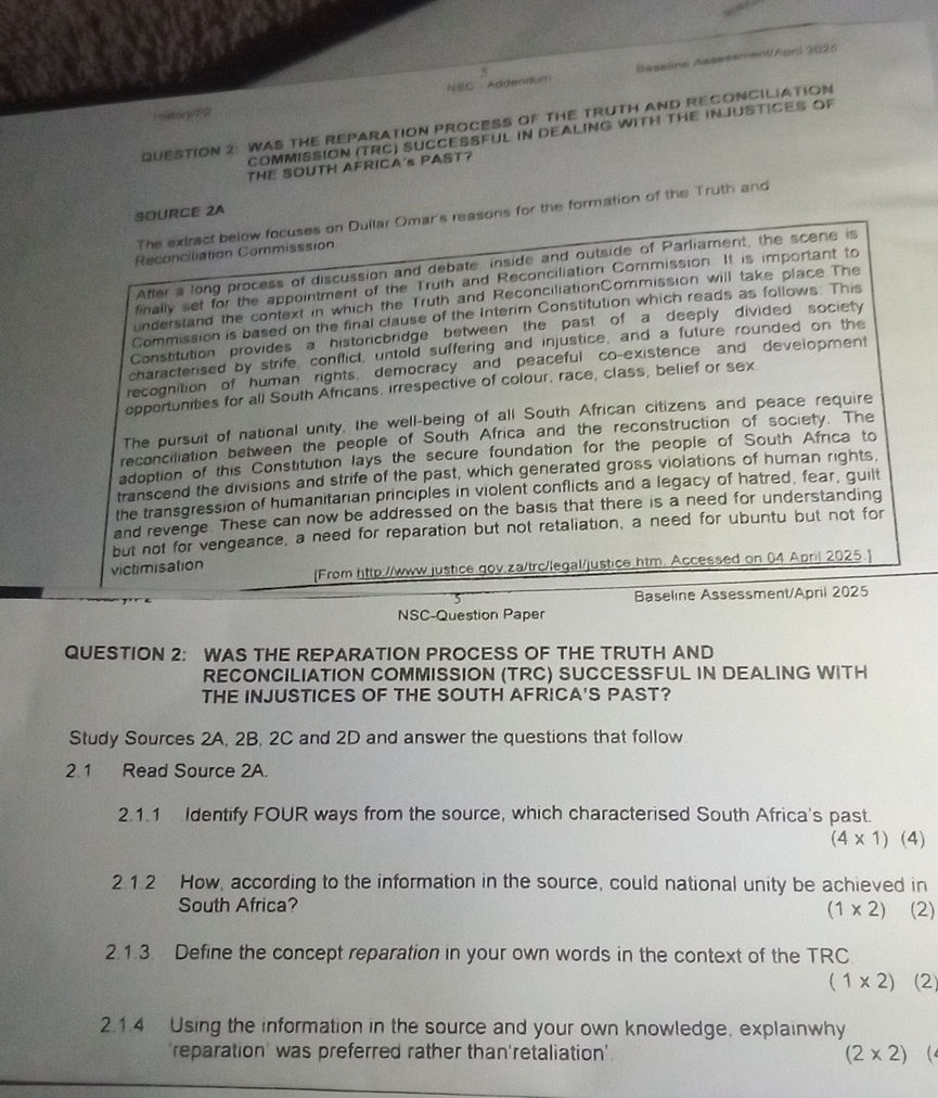 QUESTION 2: WAS THE REPARATION PROCESS OF | StudyX