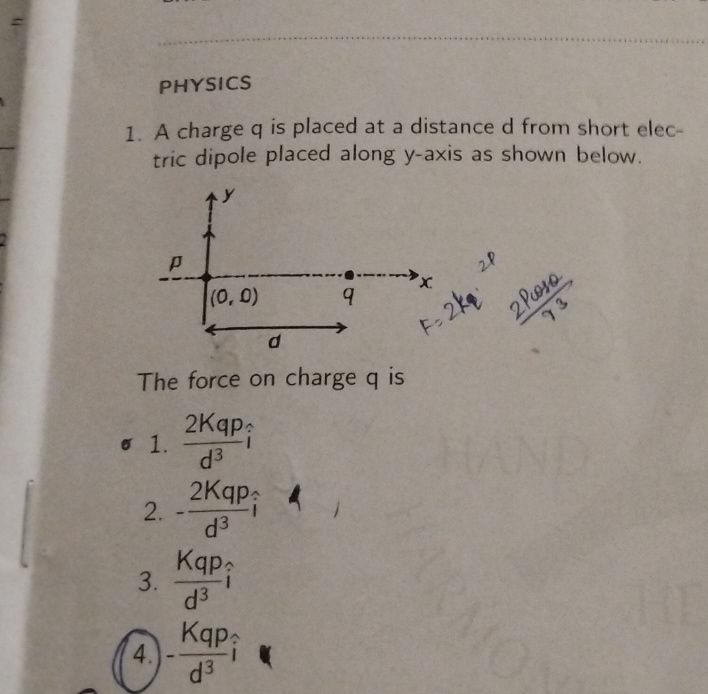 1. A charge q is placed at a distance d from | StudyX