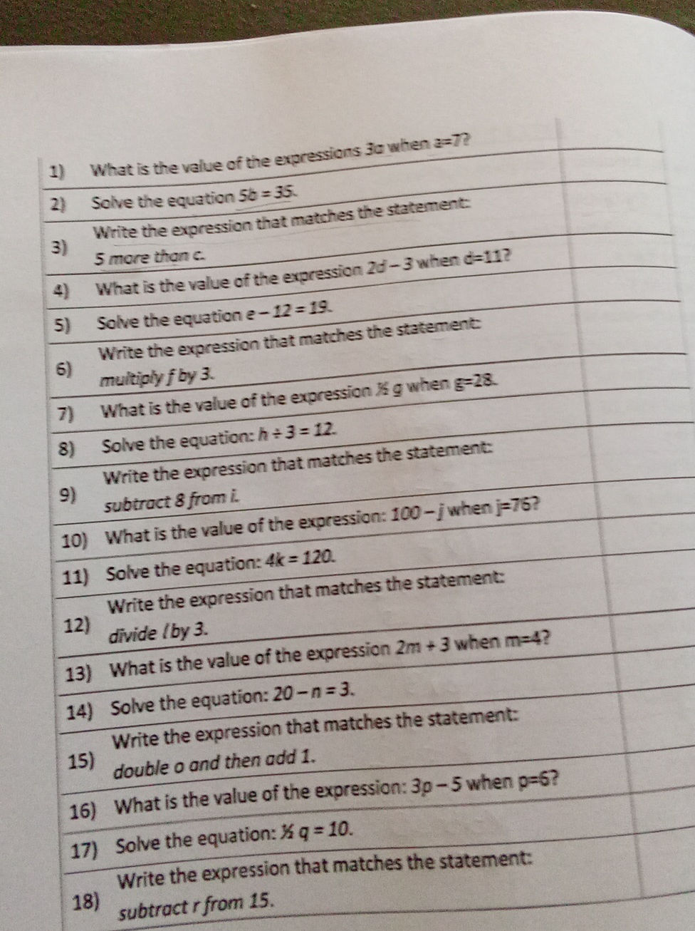 1) What is the value of the expressions 3a | StudyX