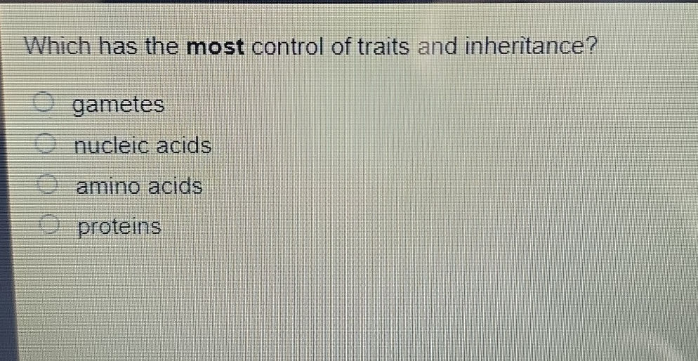 Control Trait Examples Which has the most control of traits and | StudyX