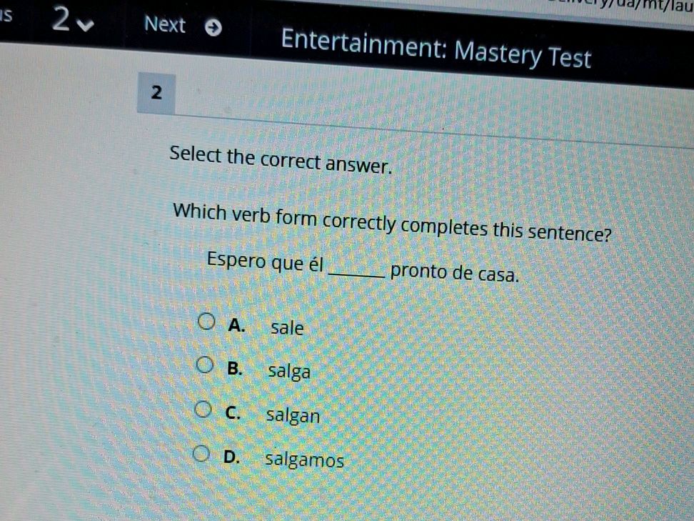 Select the correct answer. Which verb form | StudyX