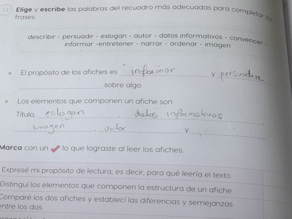 Elige y escribe las palabras del recuadro | StudyX