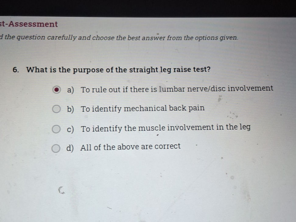 6. What is the purpose of the straight leg | StudyX