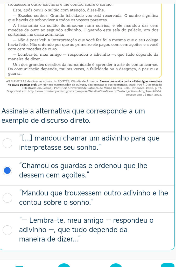 Assinale a alternativa que corresponde a um