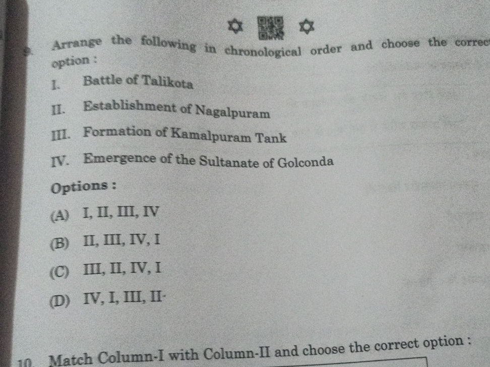 Arrange the following in chronological order | StudyX