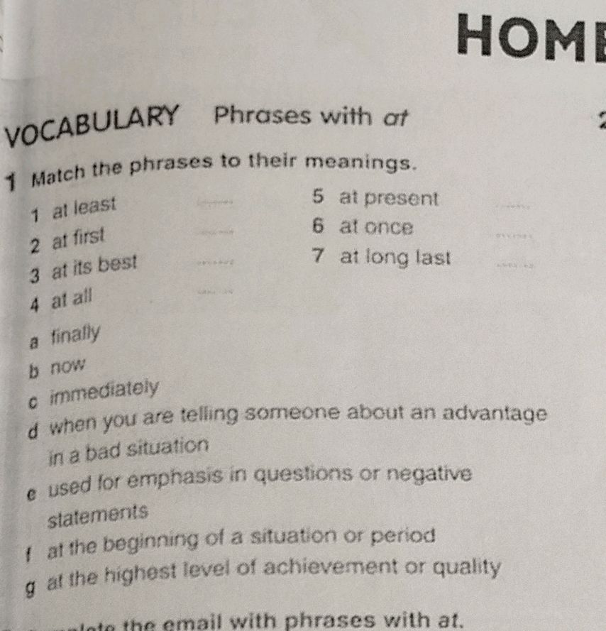 1 Match the phrases to their meanings. 1 at | StudyX