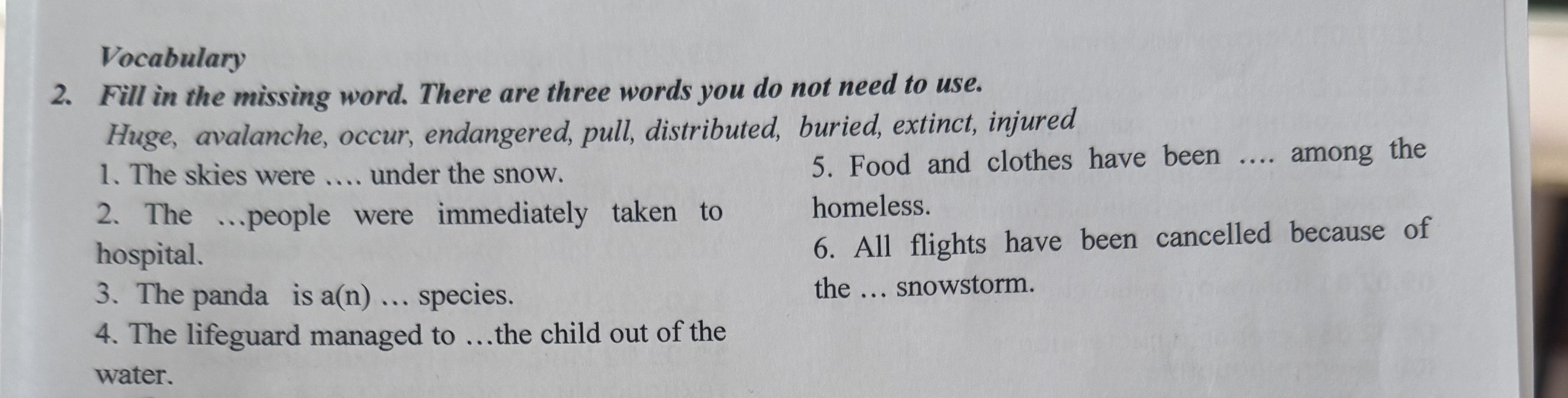 Vocabulary 2. Fill in the missing word. | StudyX