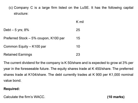 Luse Structure (c) Company C is a large firm listed on the | StudyX