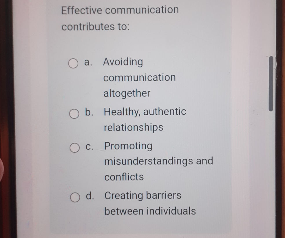 Effective communication contributes to: a. | StudyX