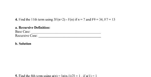 4. Find the 11th term using $3F(n+2) - F(n)$ | StudyX