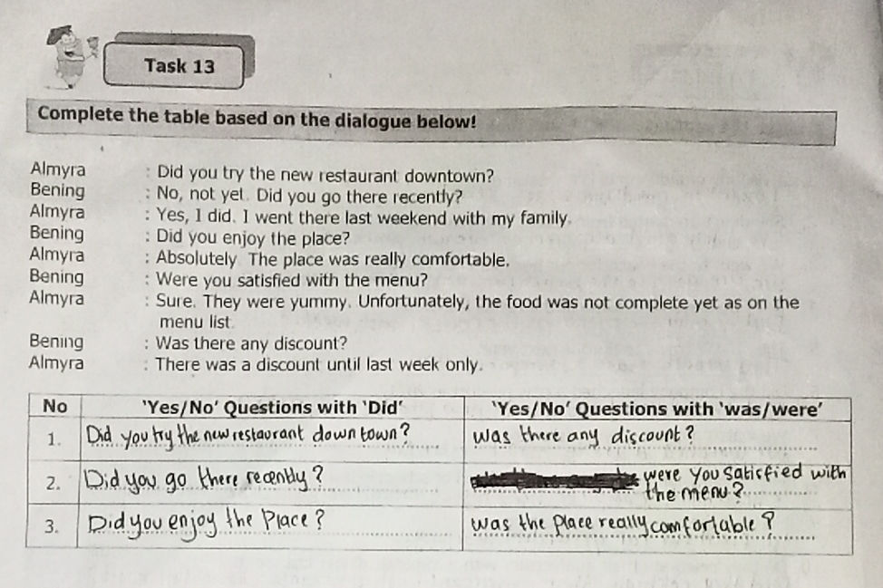 Complete the table based on the dialogue | StudyX