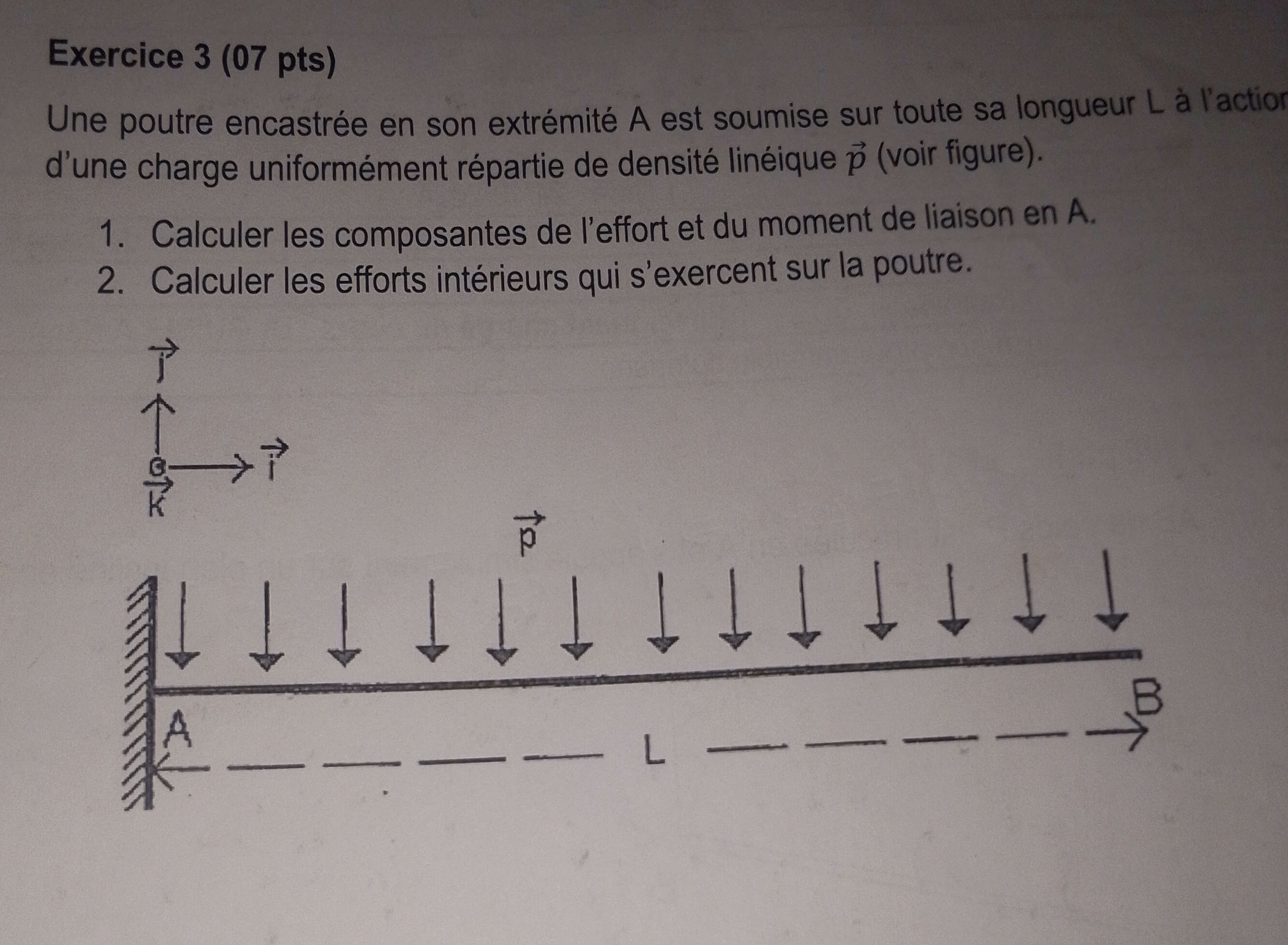 Exercice 3 (07 pts) Une poutre encastrée en | StudyX