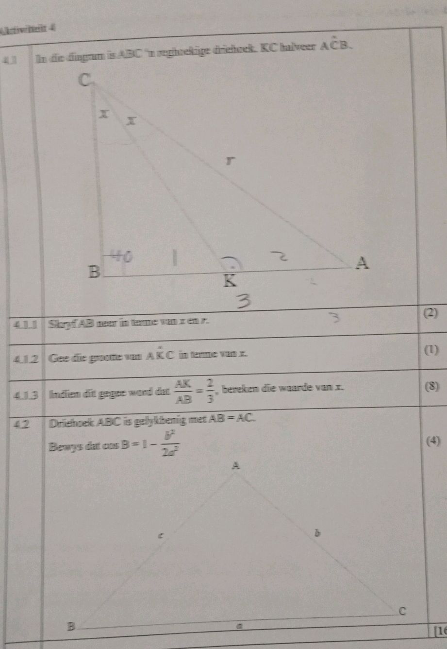 Abc Math Hoek 4.1 In die diagram is ABC 'n reghoekige | StudyX