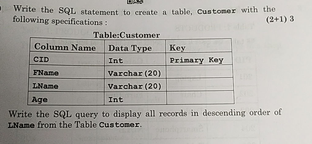 Write the SQL statement to create a table, | StudyX