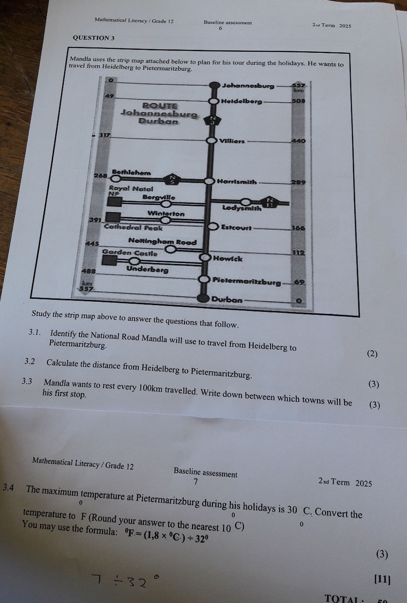 QUESTION 3 Mandla uses the strip map | StudyX
