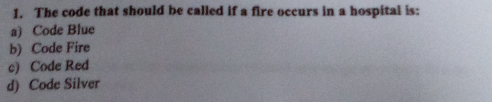 1. The code that should be called if a fire | StudyX