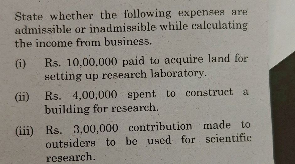 State Whether The Following Expenses Are StudyX state-whether-the-following-expenses-are-studyx