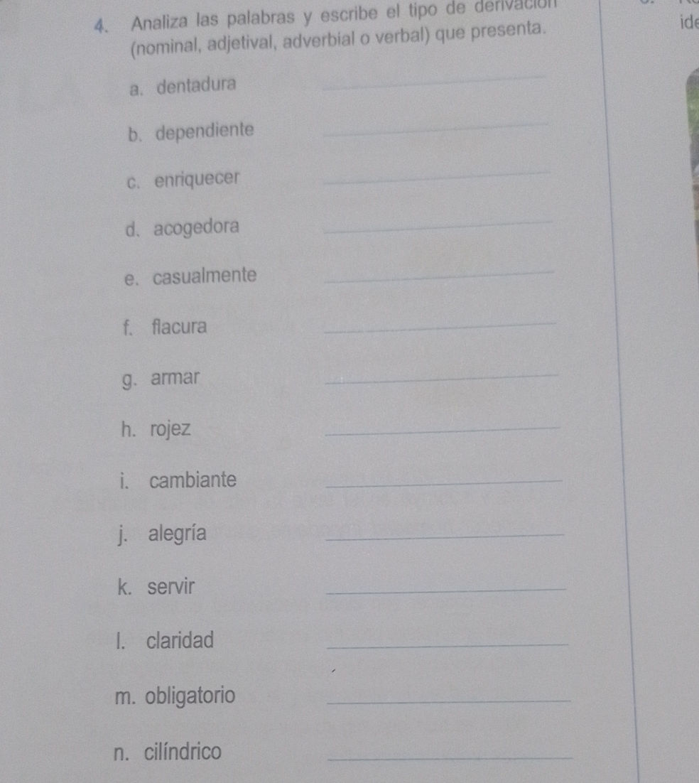 4. Analiza las palabras y escribe el tipo de | StudyX