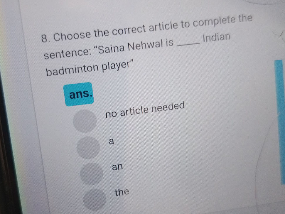 Complete Using Correct Article 8. Choose the correct article to complete | StudyX