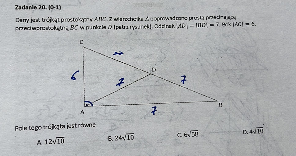 Dany jest trójkąt prostokątny ABC. Z | StudyX