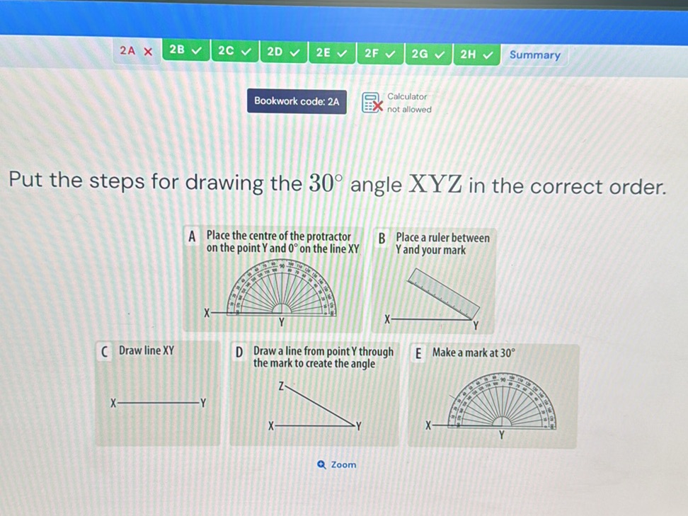 Put the steps for drawing the 30° angle XYZ