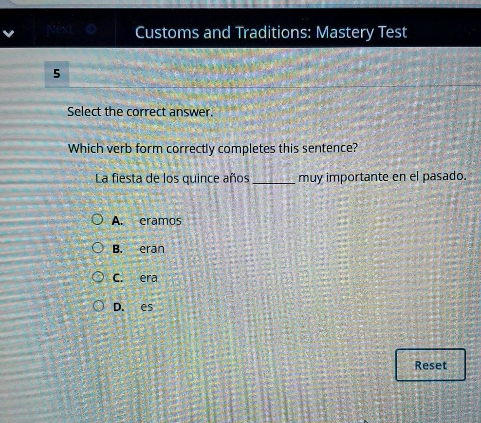 Select the correct answer. Which verb form