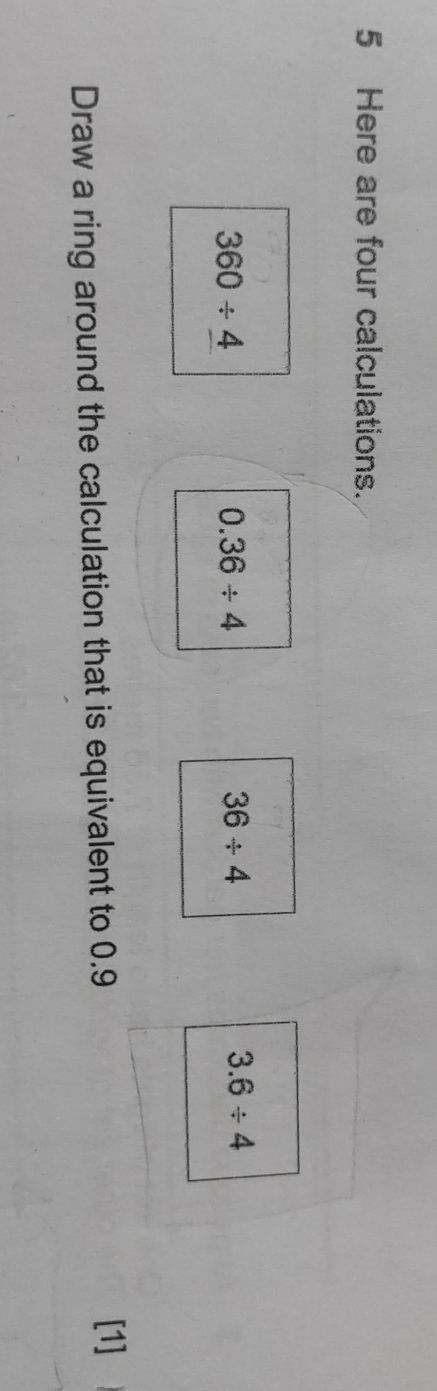 Here are four calculations. 360 ÷ 4 0.36 ÷ | StudyX
