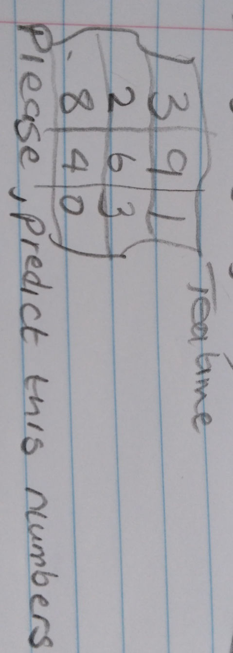 Please predict this numbers | | 3 | 9 | 1 | StudyX