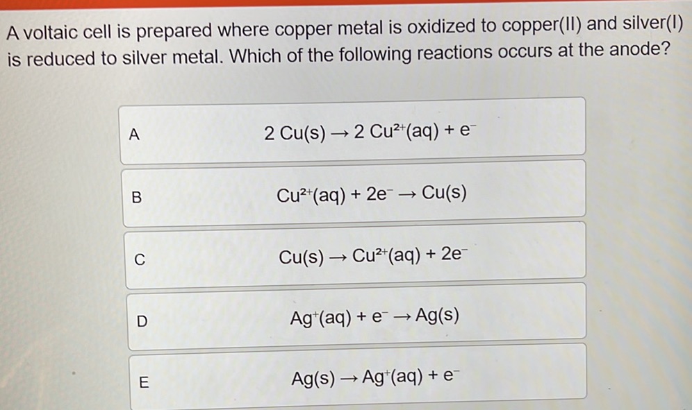 A voltaic cell is prepared where copper | StudyX