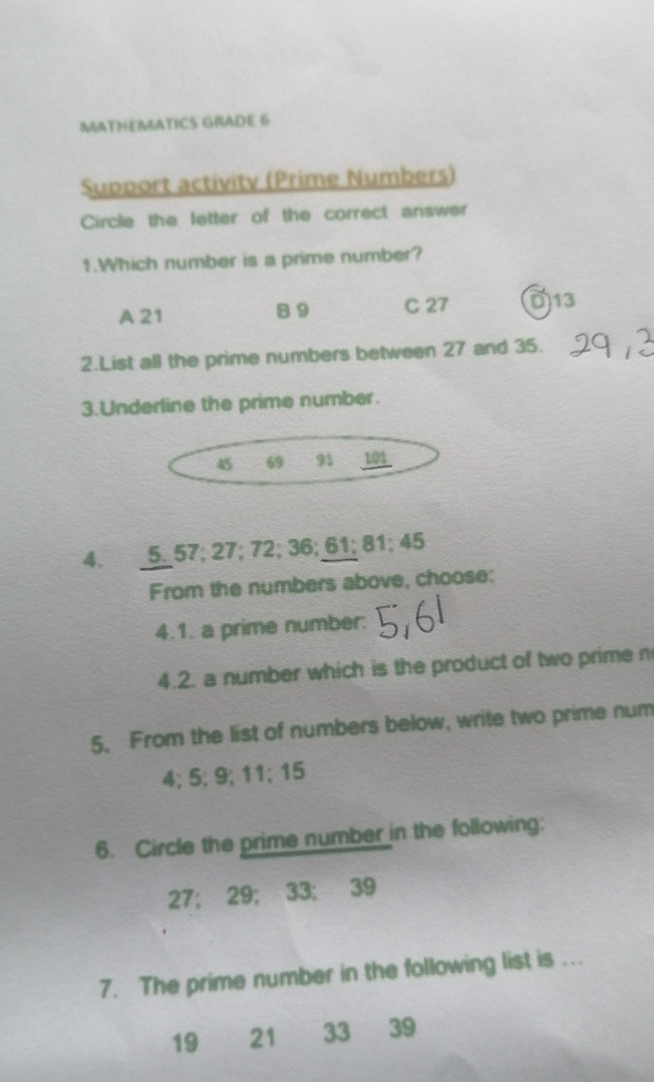 1. Which number is a prime number? A 21 B | StudyX