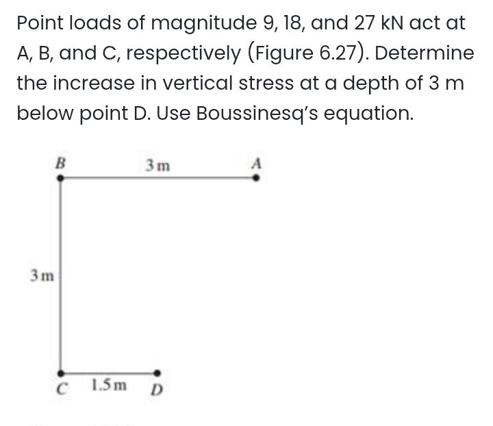 Point loads of magnitude 9, 18, and 27 kN