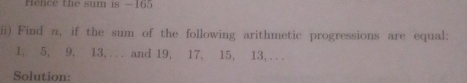 ii) Find n, if the sum of the following | StudyX