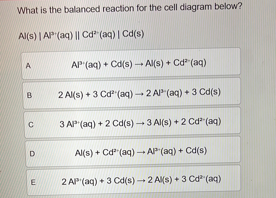 What is the balanced reaction for the cell | StudyX