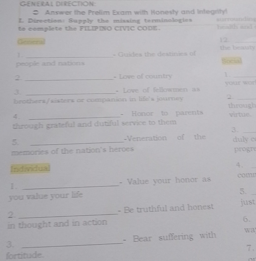 GENERAL DIRECTION: Answer the Prelim Exam | StudyX