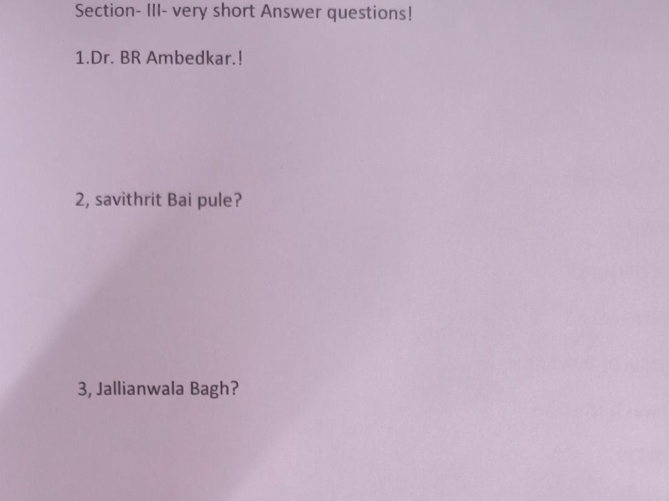 Section- III- very short Answer questions! | StudyX