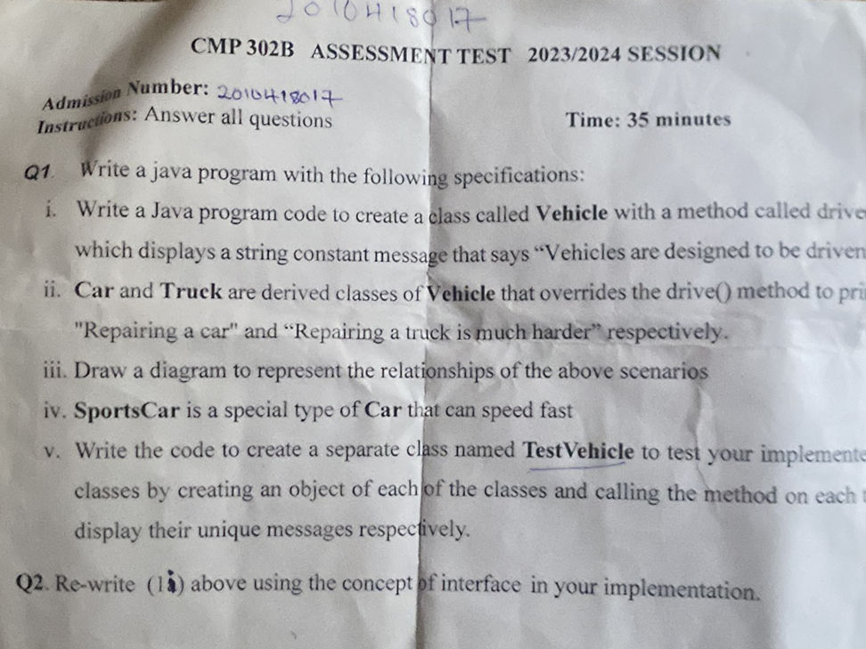 Q1. Write a java program with the following | StudyX