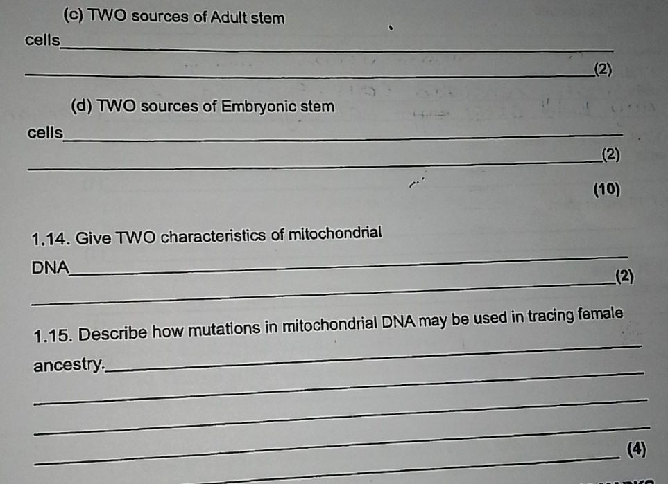 (c) TWO sources of Adult stem cells (d) TWO | StudyX