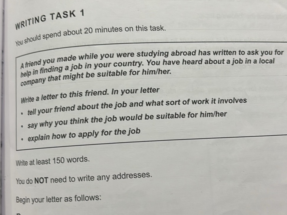 WRITING TASK 1 You should spend about 20