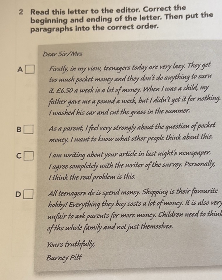 2 Read this letter to the editor. Correct | StudyX