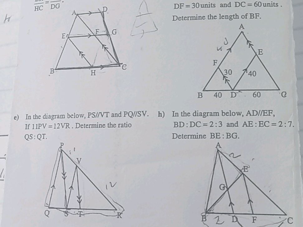 DF = 30 units and DC = 60 units. Determine