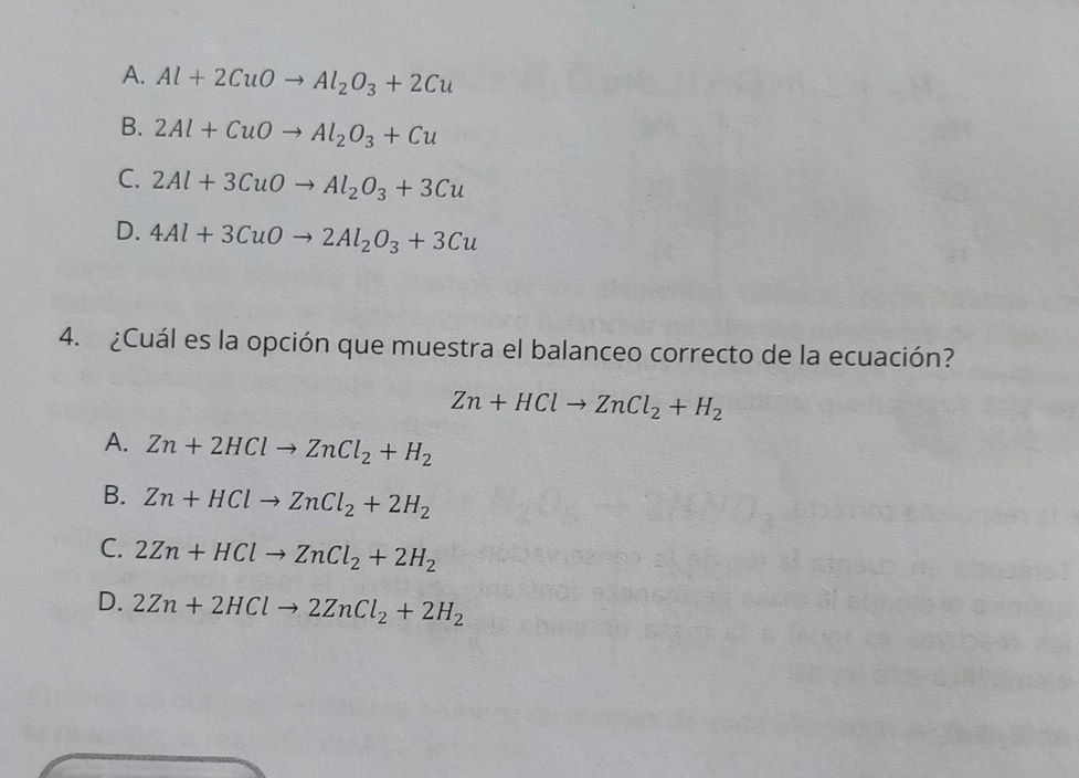 A. Al + 2CuO Al_2O_3 + 2Cu B. 2Al + CuO | StudyX