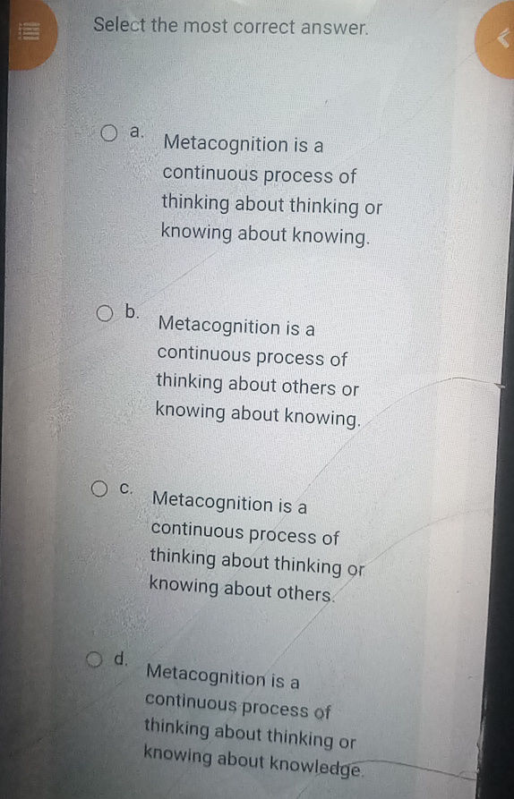 Select the most correct answer. a. | StudyX