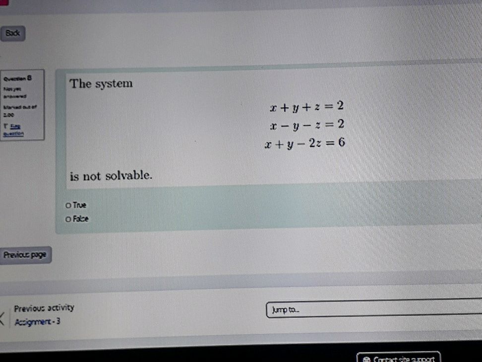 The system ${aligned} x + y + z = 2 x - | StudyX