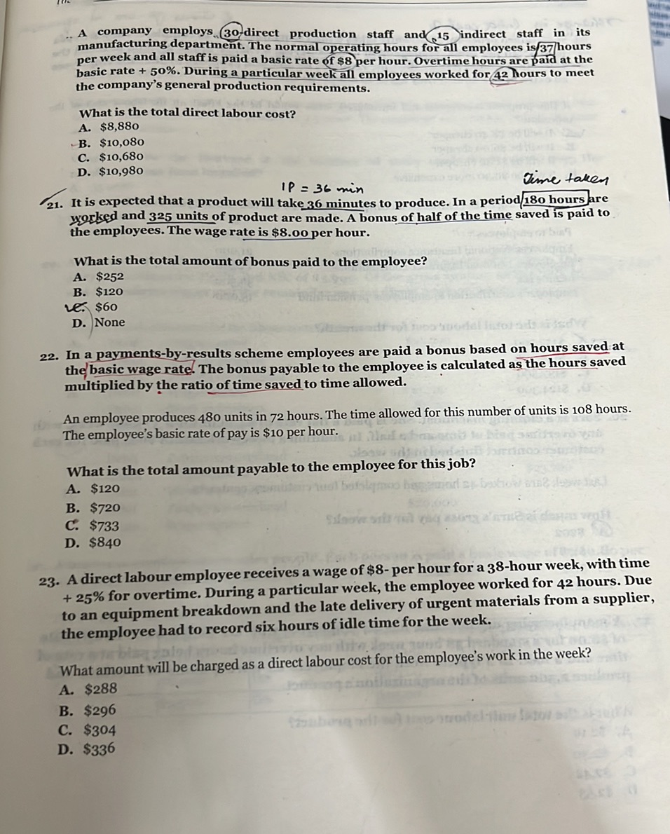 A company employs 30 direct production staff | StudyX