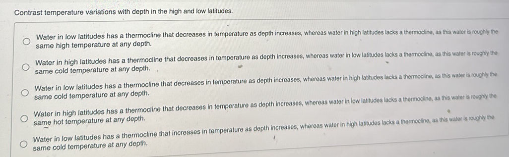 Contrast temperature variations with depth | StudyX