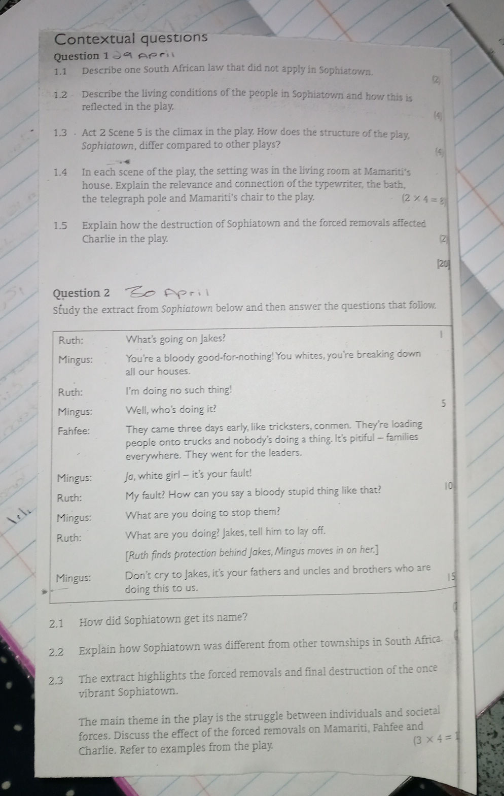 Fahfee Examples Contextual questions Question 1 9 April 1.1 | StudyX