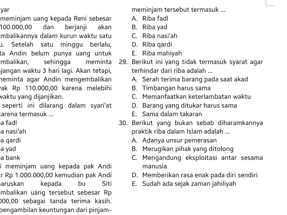 28. meminjam tersebut termasuk ... A. Riba | StudyX
