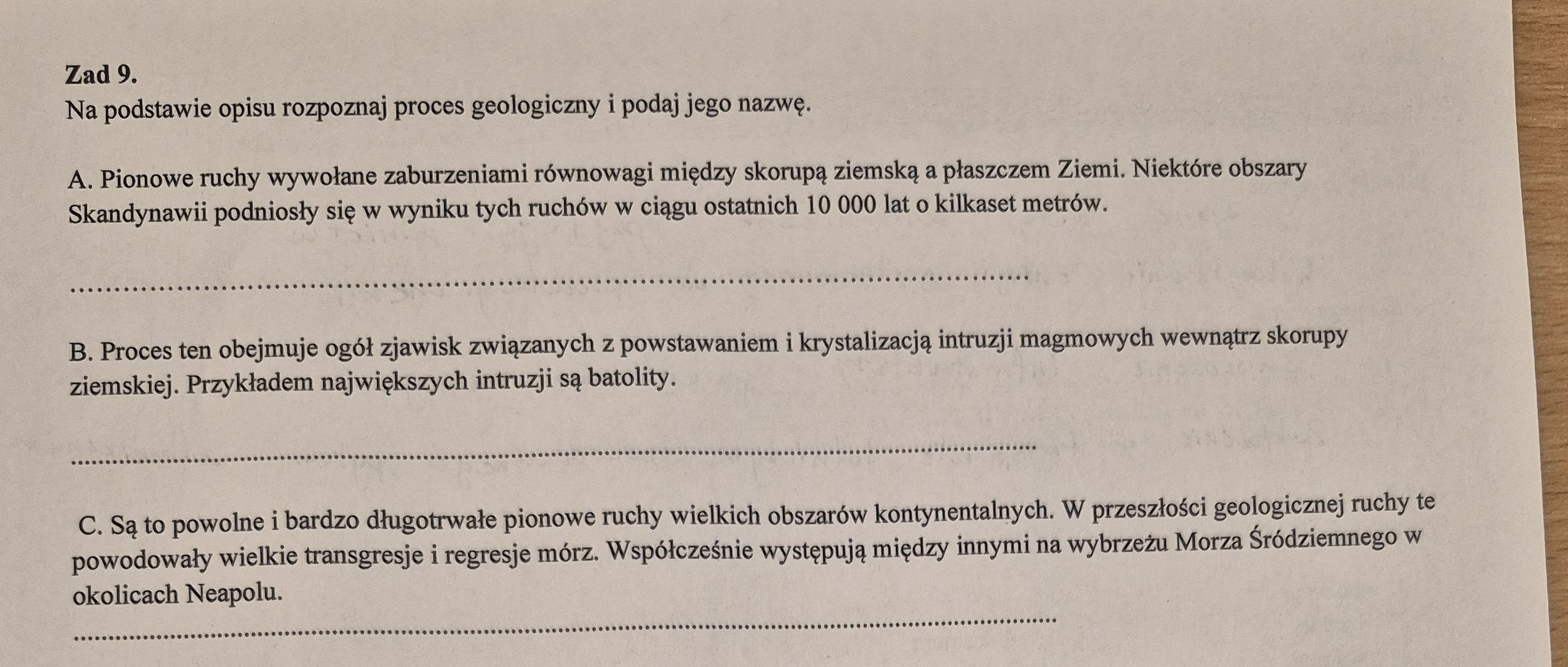 Zad 9. Na podstawie opisu rozpoznaj proces | StudyX
